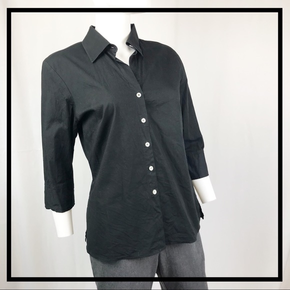 GEMILLI Black, Collared Blouse 3/4 Sleeve Size M - Picture 3 of 7